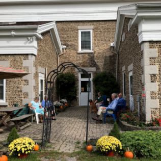 Guests enjoy the courtyard patio; Open House October 22, 2017.